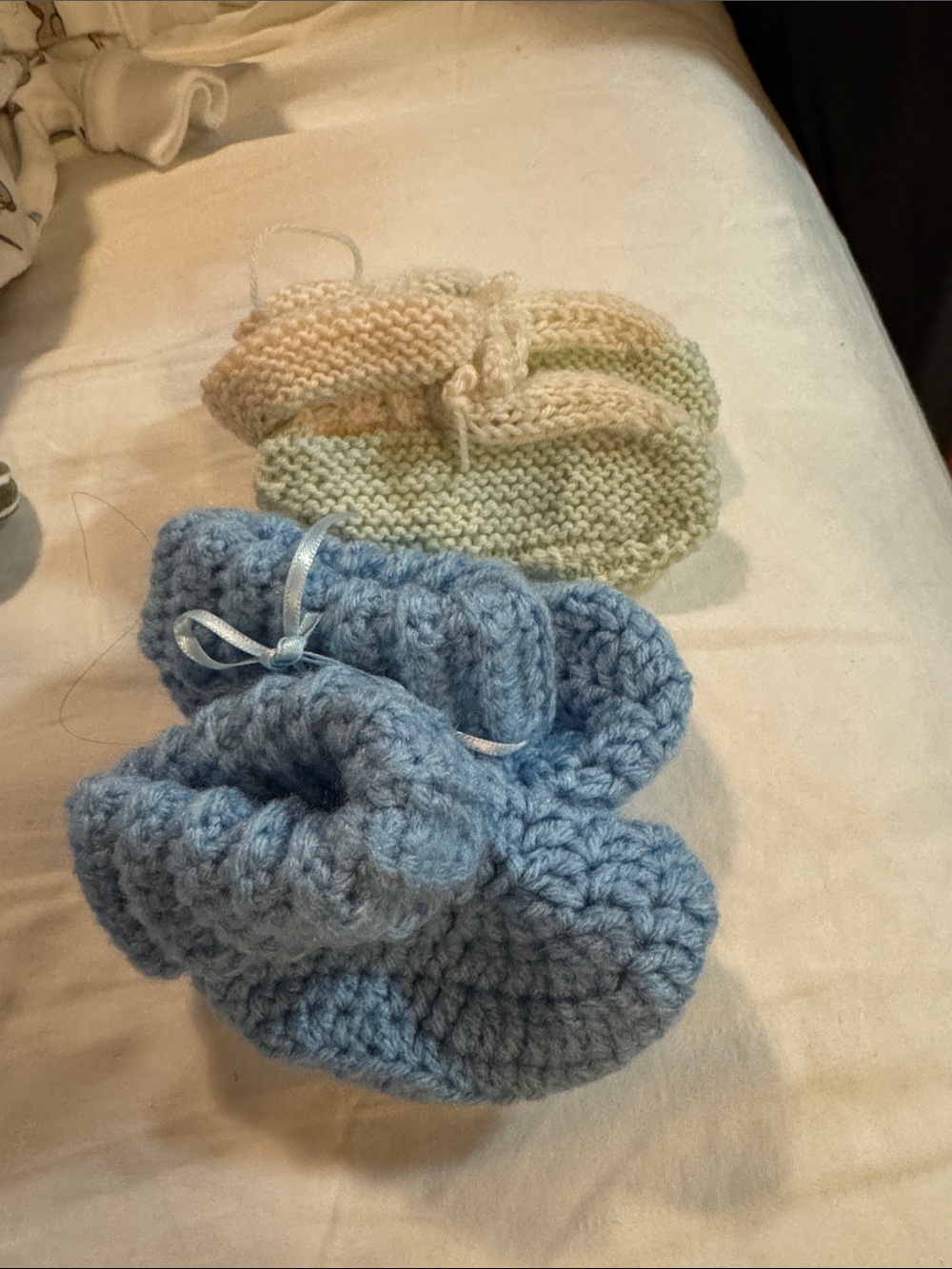 Handmade Kids Crochet Booties - Blue and Cream